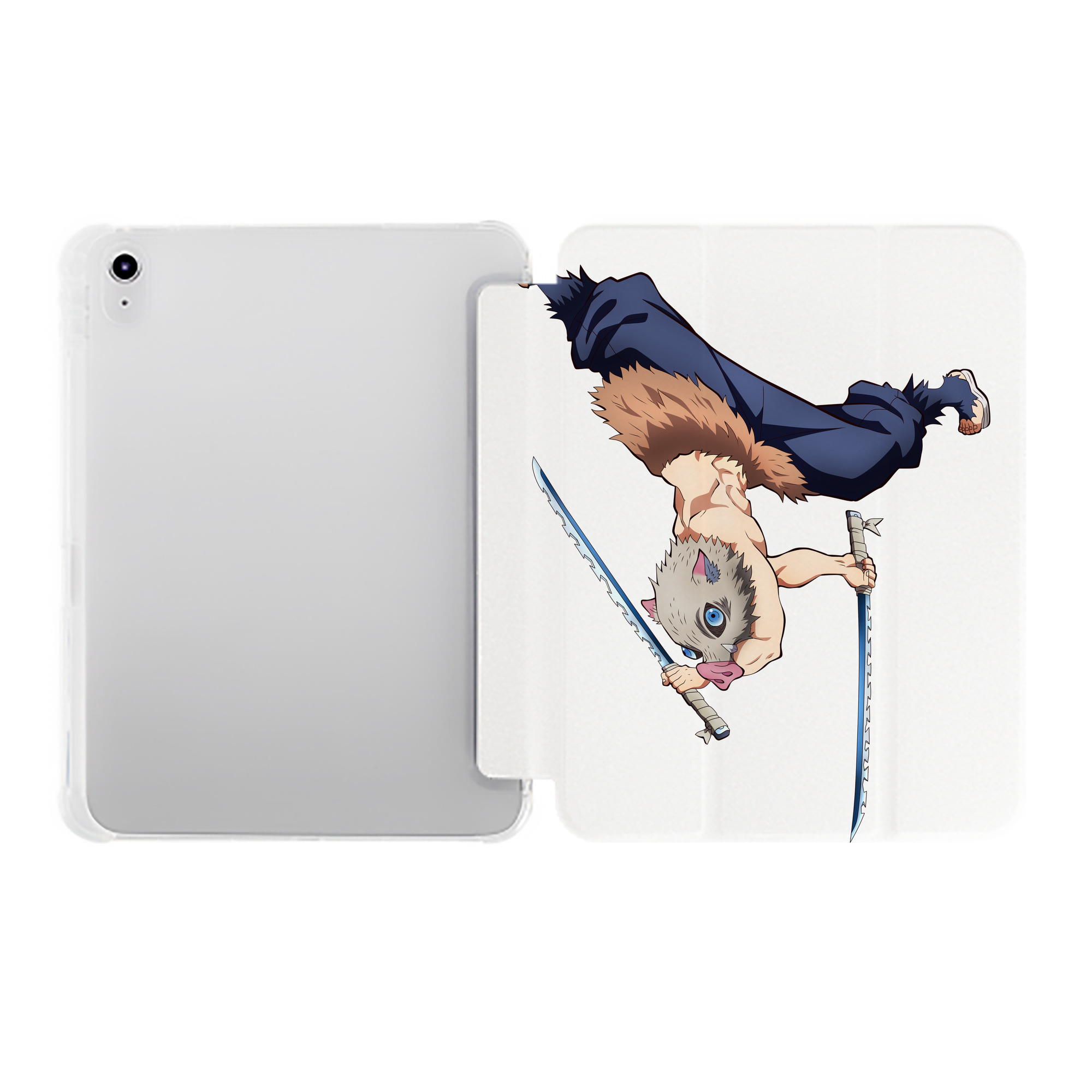 （画像用） 鬼滅の刃（きめつのやいば）嘴平 伊之助／はしびら いのすけ Hashibira Inosuke IPad ケース ペン収納付き 三つ折りスタンド PUレザー×シリコン 対応機種9.5/10.5/10.9インチ